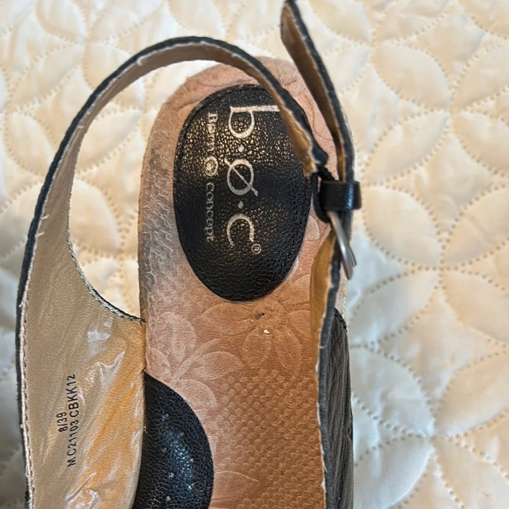 b.o.c. Black Espadrille Slingback 3.5” Straw Woven Heels Shoes Floral Sandals